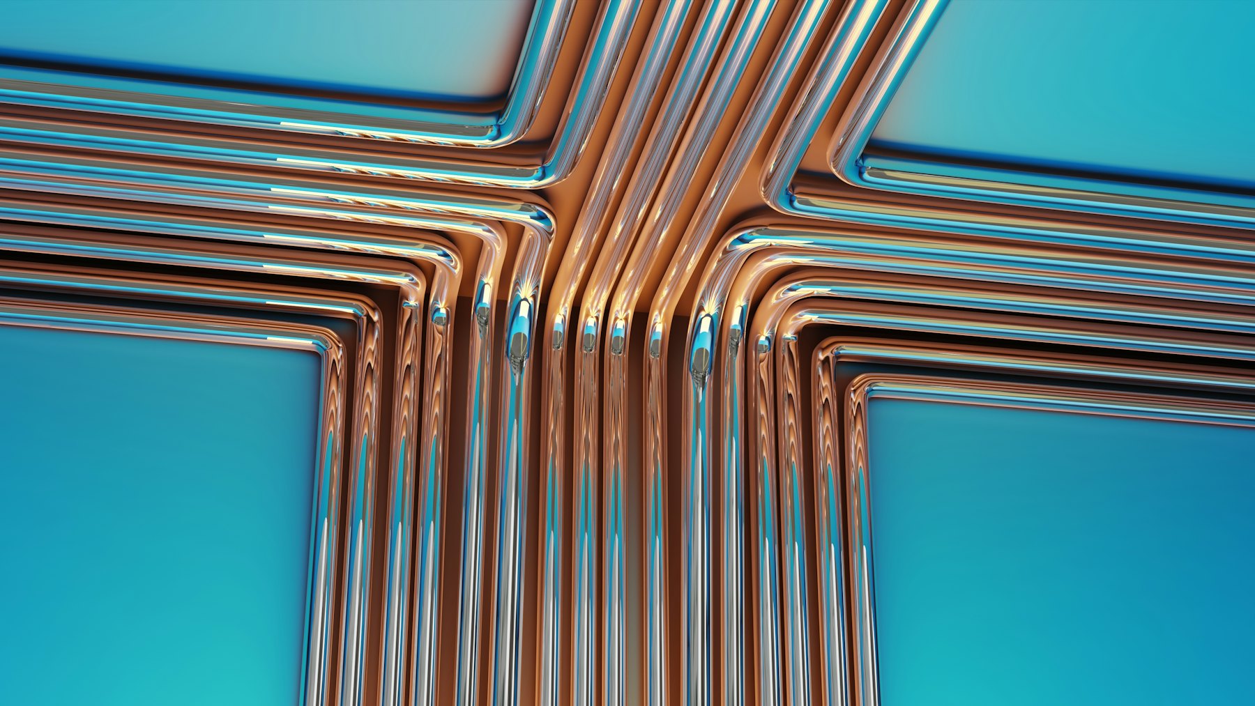 Copper pipework on a deep blue wall